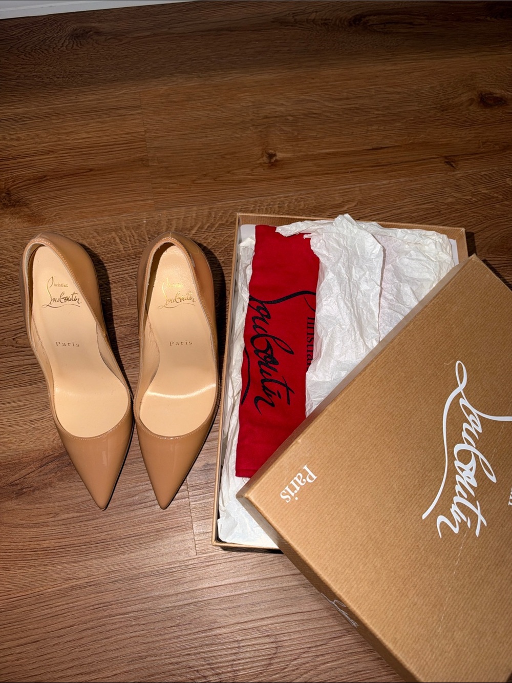 Christian Louboutin Nude Patent Pointed-Toe Pumps